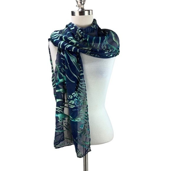 Hand Dyed Blue Green Turquoise Scarf Shapes of Water NWT - Picture 1 of 6